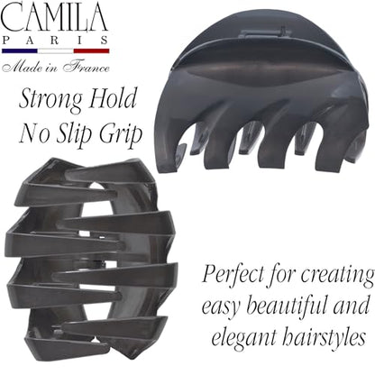 Camila Paris CP3629 French Octopus Hair Clip, 2.5" Small Claw Clips for Thick Hair, Girl Octopus Claw Clip for Women, Strong No-Slip Grip, Wide Jaw Clips for Women, Made in France - color: Grey 2.5"