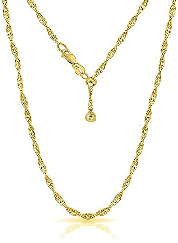 Savlano 925 Sterling Silver Italian Solid 1.5MM Singapore Twist Adjustable Bolo 14-24 Inch Chain Necklace For Women - Made in Italy Comes With a Gift Box - style: Gold Plated