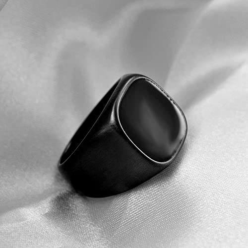 VQYSKO 14K Gold Plated Square Signet Ring | Stainless Steel Band for Men - color: Square Grey+Black