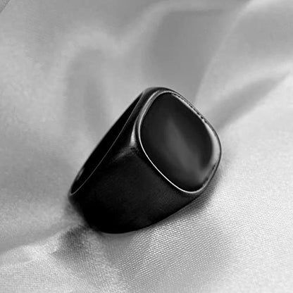 VQYSKO 14K Gold Plated Square Signet Ring | Stainless Steel Band for Men - color: Square Grey+Black