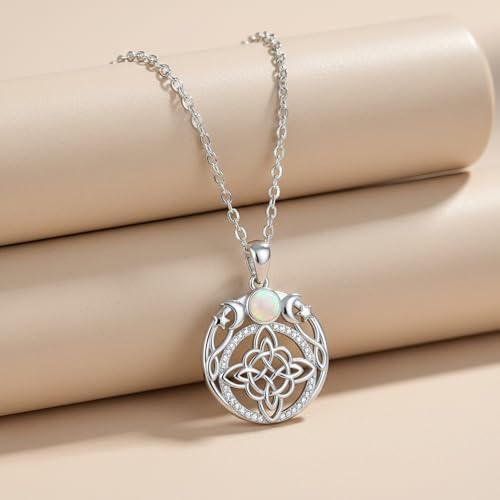 925 Silver-plated Triple Moon Goddess Witch Knot Necklaces Opal Zircons Moon Star Witchcraft Pendant Witch Amulet Protection Jewelry