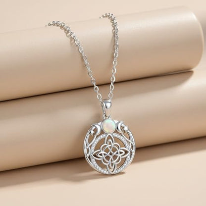 925 Silver-plated Triple Moon Goddess Witch Knot Necklaces Opal Zircons Moon Star Witchcraft Pendant Witch Amulet Protection Jewelry