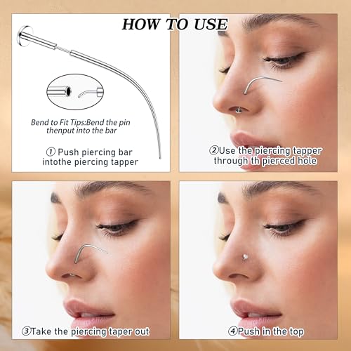 Piercing Ball Grabber Tool, 14-20G Taper for Changing Jewelry | Surgical Steel Flat Back Earrings Threader Tool Insertion Pin, Body Piercing Kit for Ear Rook Conch Nose Lip Jewelry Removal - style: Curved External Thread(14G 16G 18G)