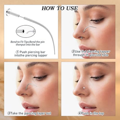 Piercing Ball Grabber Tool, 14-20G Taper for Changing Jewelry | Surgical Steel Flat Back Earrings Threader Tool Insertion Pin, Body Piercing Kit for Ear Rook Conch Nose Lip Jewelry Removal - style: Curved External Thread(14G 16G 18G)