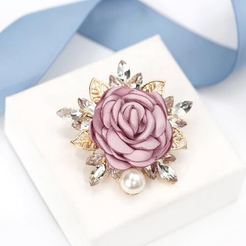 Rose Flower Brooch for Women Large Flower Brooch Elegant Pearl Brooches Handmade Crystal Pearl Pins Fabric Floral Lapel Pin Christmas Valentine's Day Dress Suit Accessories - color: otherC