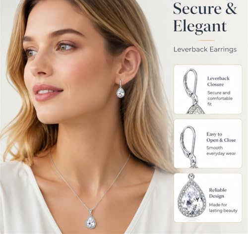 VONSSY Classic Oval Pendant Gemstone Necklace | Crystal Ruby Sapphire Waterdrop Birthstone Teardrop Emerald Necklace | 18K Platinum Gold Plated Chain | Jewelry Gift for Mother Wife Girlfriend - color: NL & ER - White