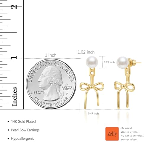 Pearl Earrings for Women 14k Gold/Silver Pearl Drop Earrings Long White Pearl Tassel Dangle Statement Earrings Bridal Wedding Dainty Prom Earrings Birthday Gifts Jewelry - color: Gold Bow Pearl Earrings