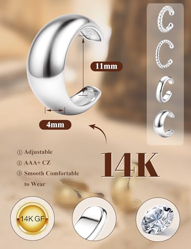4Pairs 14K Gold Plated Ear Cuff Earrings for Women Non Piercing Jewelry | Hypoallergenic Earring Cuff for Sensitive Ears 14K Gold Silver Plated Non Tarnish Clip On Cartilage Fake Earring Set Trendy - color: White Gold plated Tone-Chic