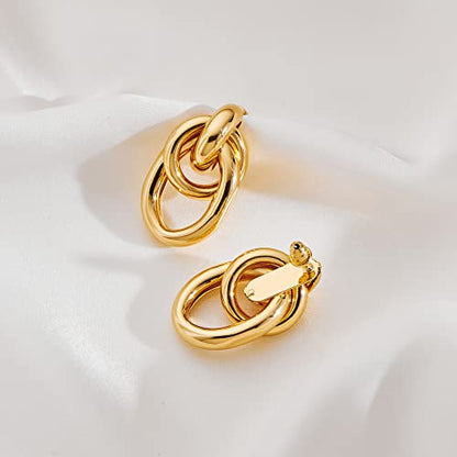 Gold Chunky Earrings for Women Geometric Knot Link Drop Dangle Earrings 14K Gold Plated Statement Earrings Trendy Gold Jewelry - color: Style 1