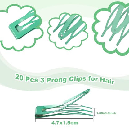 20 Pcs Snap Hair Clips for Women Snap Hair Barrettes Double Grip Hair Clips 3 Prong Clips for Hair Barrettes for Women Girls (Light green) - color: Light green