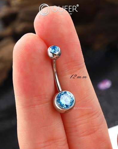 OUFER Belly Button Rings Surgical Steel, Internally Threaded Belly Rings | 14G Belly Piercing Jewelry, 10/12/14/16mm Beachy Belly Button Rings, Silver/Gold Navel Piercing Jewelry For Women Men - color: Blue, size: 14G 12MM