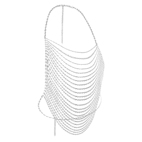 Multi-Layer Body Chain Necklace Rhinestone Chain Halter Top Body Jewelry Sexy Tassel Chest Chain Rave Nightclub Accessory - color: Silver