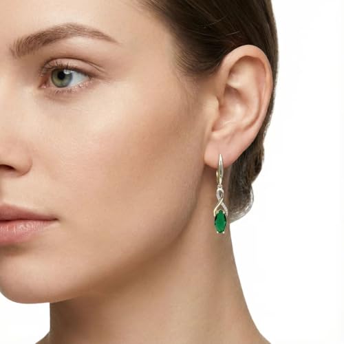 18K Gold Plated Flower Dangle Earrings for Women, Hypoallergenic Cubic Zirconia Earrings, Elegant CZ Drop Earrings, Statement Jewelry Gifts Party Fashion - style: OBS7523-GreenCatEye