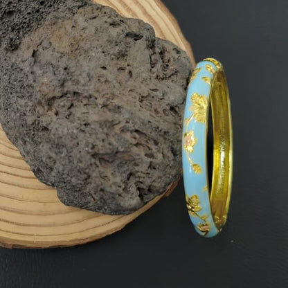 Cloisonne Bracelet For Women, Chunky Bangle Trendy Cute Flower Enamel Bangles Multi Tone Engraved Cuff Gold Plated Bracelets Stackable Wife Jewelry Friendship Gift - color: Light Yellow