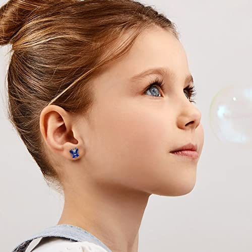 Bestyle Gold Butterfly Earrings for Women, Dainty Cute Birthstone Studs Hypoallergenic Jewelry, Great Birthday Gift - style: 09.September (Sapphire)-STUD