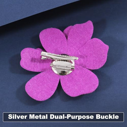 3.74 Inches Rhinestone Camellia Flower Brooch Pins & Hair Clips for Women Elegant Created Crystal Lapel Pin Brooches Wedding Party - color: Purple