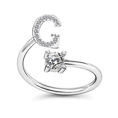 FUTIMELY Initial Letter Ring Alphabet Ring A-Z Silver Crystal Open Adjustable Personalized Initial Ring for Women - style: G