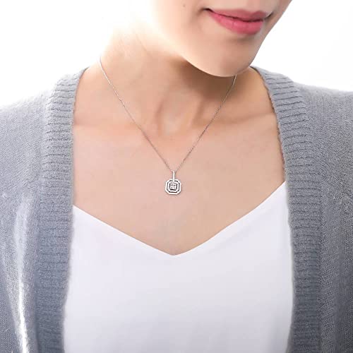 BERRICLE Sterling Silver CZ Pendant Necklace for Women, Cubic Zirconia - Cushion, Pear, Princess, Round Cut - Art Deco Halo Designs - style: Octagon Halo