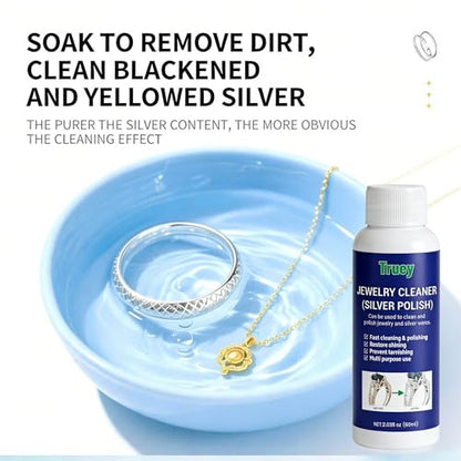 Silver Cleaner,Silver Jewelry Polish,Removes Tarnish,Restores Shine(60ml) | Silver Care,Truey Silver Cleaner, Jewelry Cleaner Silver Polish, for Pure Silver Pure Gold, Removes Tarnish & Restores Shine