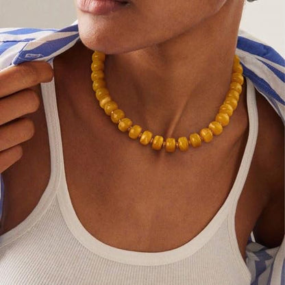Beaded necklace for Women Boho Bead Gemstone Chunky Necklace Big Bead Necklace Fashion Trendy Summer Necklaces Jewelry Gifts - color: Yellow Beaded