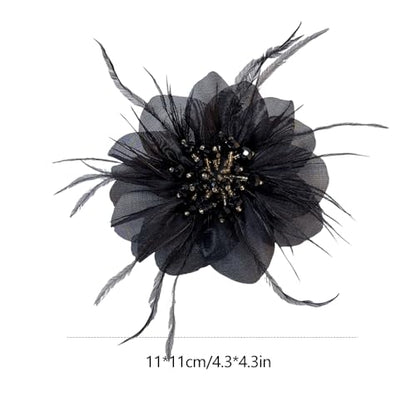 4" Crystal Feather Flower Brooch Pin for Women Girls Dainty Bright Satin Rhinestone Floral Brooches Lapel Hair Pins Elegant Wedding Cocktail Prom Party Hat Bag Suit Clothing Dress Accessories Jewelry Gift - color: Black