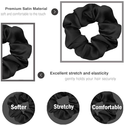 IVARYSS Satin Scrunchies for Women, Soft Than Silk for Hair, Fashion Ties and Bands for Thin | Thick Hair Styling, 16 Pack (Black) - color: Black