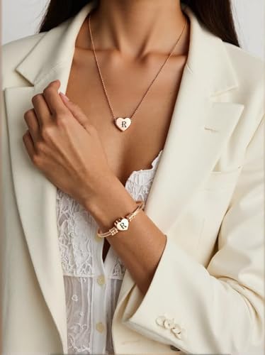 MYNENEY Necklace and Bracelet for Women Stainless Steel Initial Jewelry Set - color: Rose Gold-R