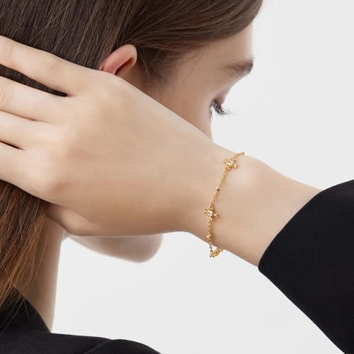 Cicy Bell Hand Chain Bracelets for Women 18K Gold Plated | Layered Stackable Dainty Ring Bracelets, Adjustable Satellite Bead Dot Link Finger Bracelets - color: Style I-Gold
