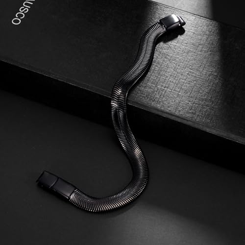 Mens Bracelet-Stainless Steel Magnetic Clasp Franco Chain Bracelets for Men - color: D-Black