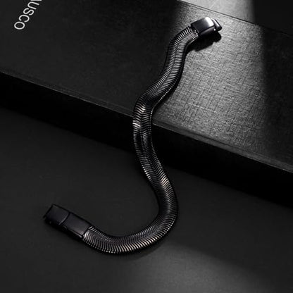 Mens Bracelet-Stainless Steel Magnetic Clasp Franco Chain Bracelets for Men - color: D-Black