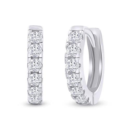Dainty Cartilage Huggie Hoop Earrings Women in 18K Gold Plated | Round Moissanite in 18K Gold Plated Jewelry for Her - color: White Gold, size: 11 MM