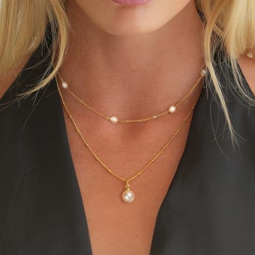 Pearl Necklace for Women- 14K Gold-plated/White Gold-plated Dainty Pearl Necklace for Women - color: Gold Layered 325