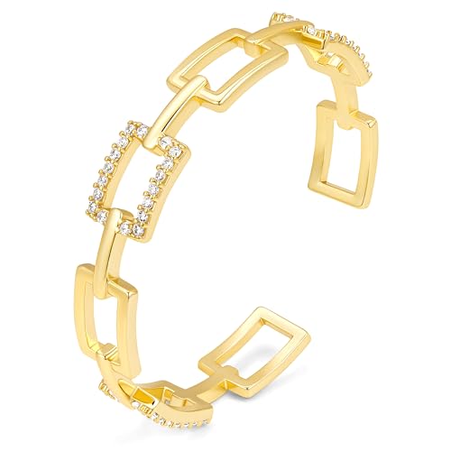 Gelbesty Infinity Love Knot Dainty Gold Bangle Bracelets for Women, 14K Gold Plated Adjustable 925 Silver Bracelet, Trendy Jewelry Gifts for Valentine's Day - color: Gold_Square&CZ