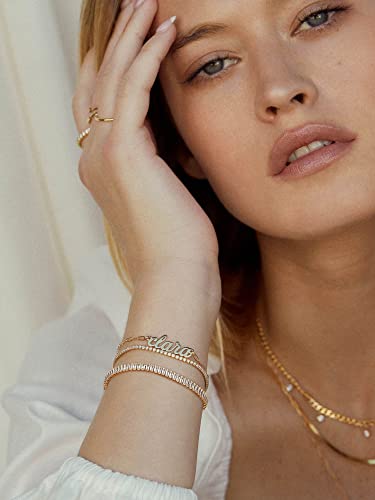 PEARLADA 18k Gold Plated Chain Layerd Bracelet Coin Charm Toggle Bracelet Trendy Cubic Zirconia Jewelry - color: 6. Baguette tennis