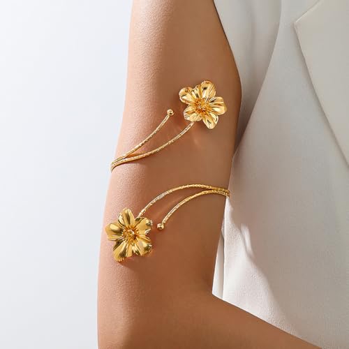 ItsStarred Minimalist Arm Cuff Gold Plated, Upper Arm Cuff Bangle Bracelet for Women, Adjustable Arm band Set 6 Pieces - color: A3: Gold Plated Starfish