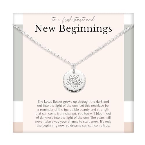 HOPE LOVE SHINE Women's New Beginnings Necklace - 14k Gold Plated Sterling Silver, Healing & Recovery Gift, Adjustable 16+2" Chain - color: STERLING SILVER, style: a. NEW BEGINNINGS