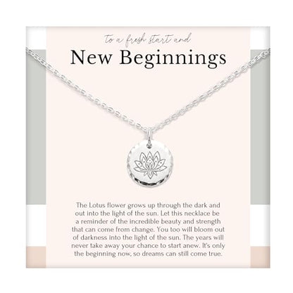HOPE LOVE SHINE Women's New Beginnings Necklace - 14k Gold Plated Sterling Silver, Healing & Recovery Gift, Adjustable 16+2" Chain - color: STERLING SILVER, style: a. NEW BEGINNINGS