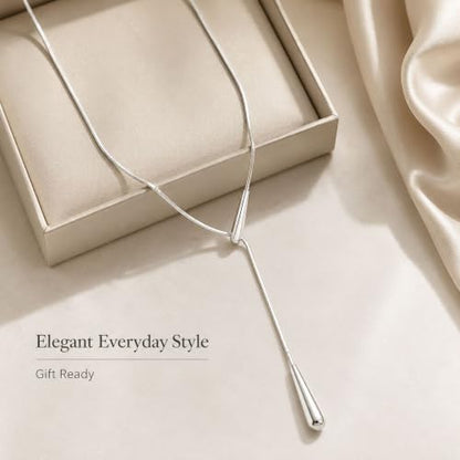 Roe Dolph Snake Chain Lariat Necklace for Women Gift Fashion Accessory Adjustable Y Necklace Sliding Bead Drop Pendant Gold Tone Silver Tone - color: A2：silver