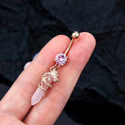 Halloween Belly Button Ring 14G Dragon Dangle Belly Ring Burn Silver Navel Piercing Jewelry Purple Belly Button Piercing - color: Rose Gold