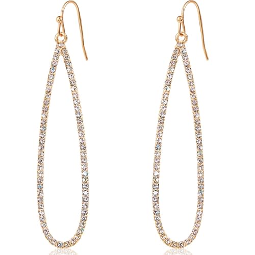 Simulated Diamond Teardrop Dangle Earrings for Women - Long Dangling CZ | Plated in Gold Tone or Silver Tone - color: 2.7" inch Teardrop - Gold