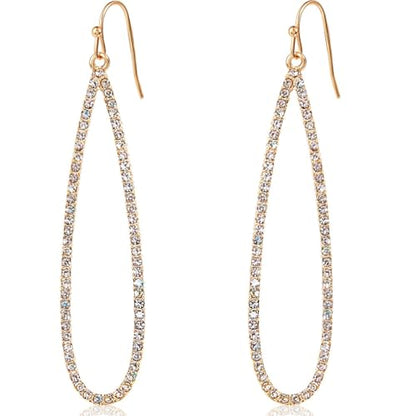Simulated Diamond Teardrop Dangle Earrings for Women - Long Dangling CZ | Plated in Gold Tone or Silver Tone - color: 2.7" inch Teardrop - Gold