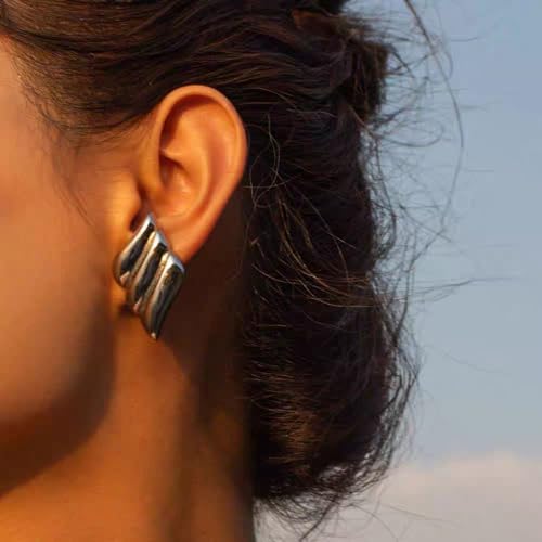 Jean Beau Chunky Gold Stud Earrings for Women Trendy Gold Plated Dangle Drop Prom Birthday Fashion Office Jewelry Gift - color: Silver Wing