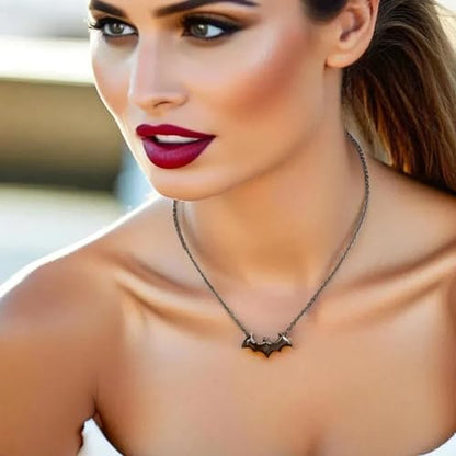 Tapp Collections Stainless Steel Superhero Pendant Necklace - color: Bat-W / Steel Chain / Black Color