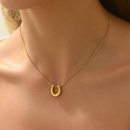 Gold Necklace for Women Dainty 18K Gold Plated | Sun Horn Crescent Moon Lucky Horse Shoe Pendant Necklace Waterproof Stainless Steel Trendy Jewelry, Gift Box Included - color: U Shape-Gold