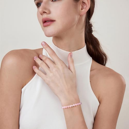 Raicegs 4 6 8MM Beaded Bracelets Healing Crystal Bracelet for Women Men Natural Stone Handmade Stretch Bracelet Reiki Spiritual Jewelry - color: Rose Quartz, size: 6mm