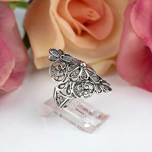 Filigranist 925 Sterling Silver Artisan Made Handcrafted Lace Embroidery Filigree Art Women Cocktail Statement Ring - style: Cross