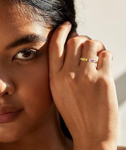 WFYOU Gold Birthstone Rings for Women - Non Tarnish Dainty 14K Gold Plated Stackable CZ Rings for Her & Couples - Personalized Jewelry Gift for Birthday - color: 1-12.January(Garnet)-December(Zircon)