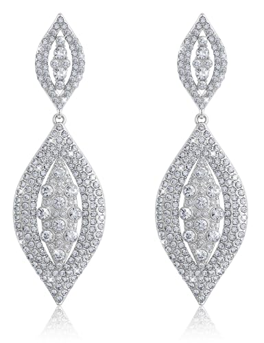 THUNARAZ Clip on Earrings for Women Non Pierced Glitter Rhinestone Crystal | Clip-On Earrings, Wedding Bridal Earrings, Non Pierced Ears, Dangle Earrings, Fake Earrings, Fashion Jewelry - color: Silver