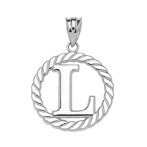 Claddagh Gold Fine 925 Sterling Silver Personalized Initial A-Z Roped Circle Charm Pendant - style: L