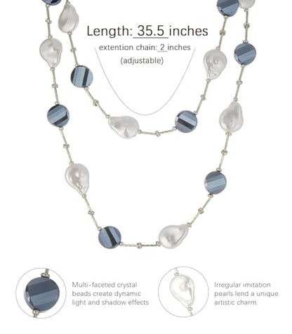 Errally Long Pearl Necklace and Earring Set Layered Pearl Beaded Necklaces for Women White Costume Jewelry Sets Gifts for Mom - color: 14-Navy Blue